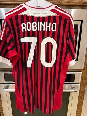 SOLD Authentic AC Milan Robinho #70 Red & Black Striped Jersey